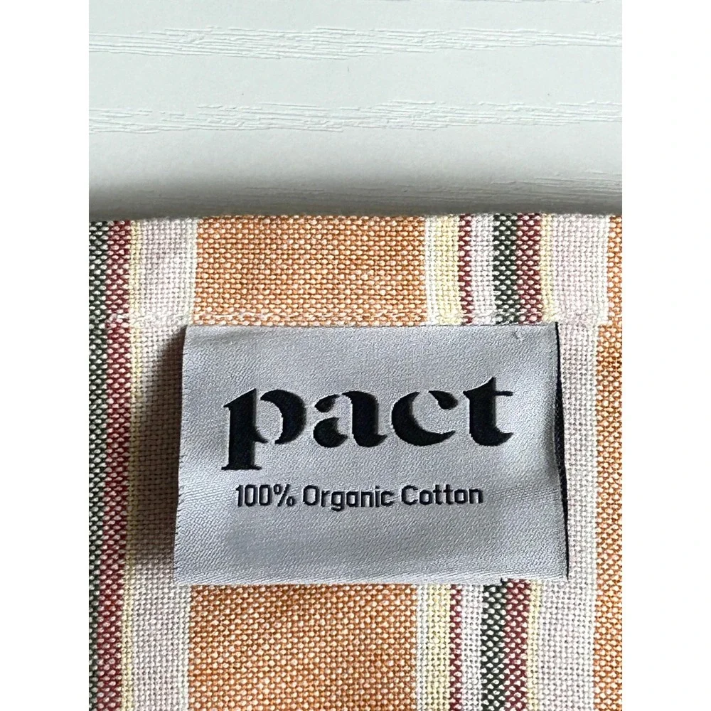 Pact Organic Cotton Hand Towels Set of 2 Orange Striped Fringe GOTS Certified